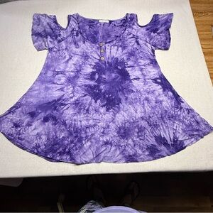 Purple Tie-Dye Cold Shoulder Top by Larace - Size Large